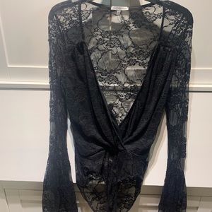Deep V lace bodysuit